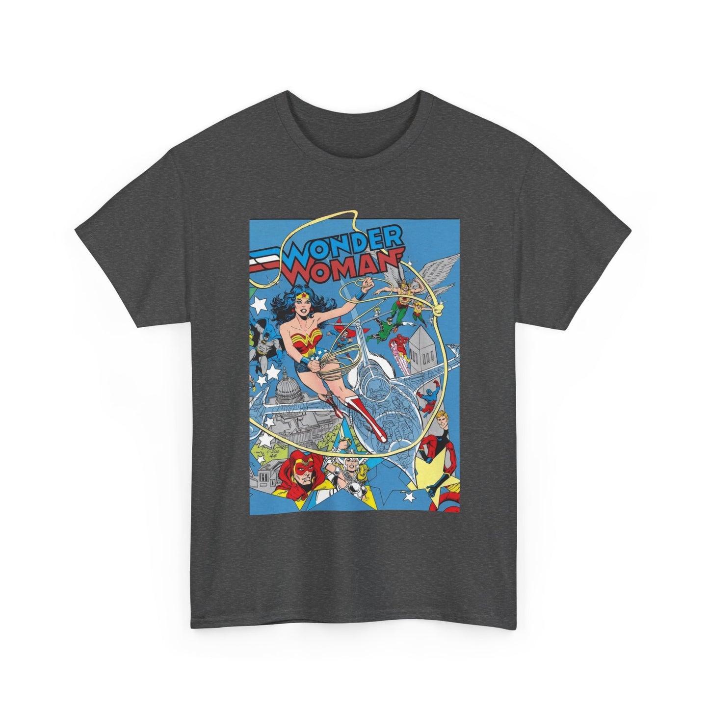 Wonder Woman T-Shirt - Ed Hannigan Art - #300 Cover Art - Hawkman, Green Lantern, Elongated Man, Sandman - DC Comics