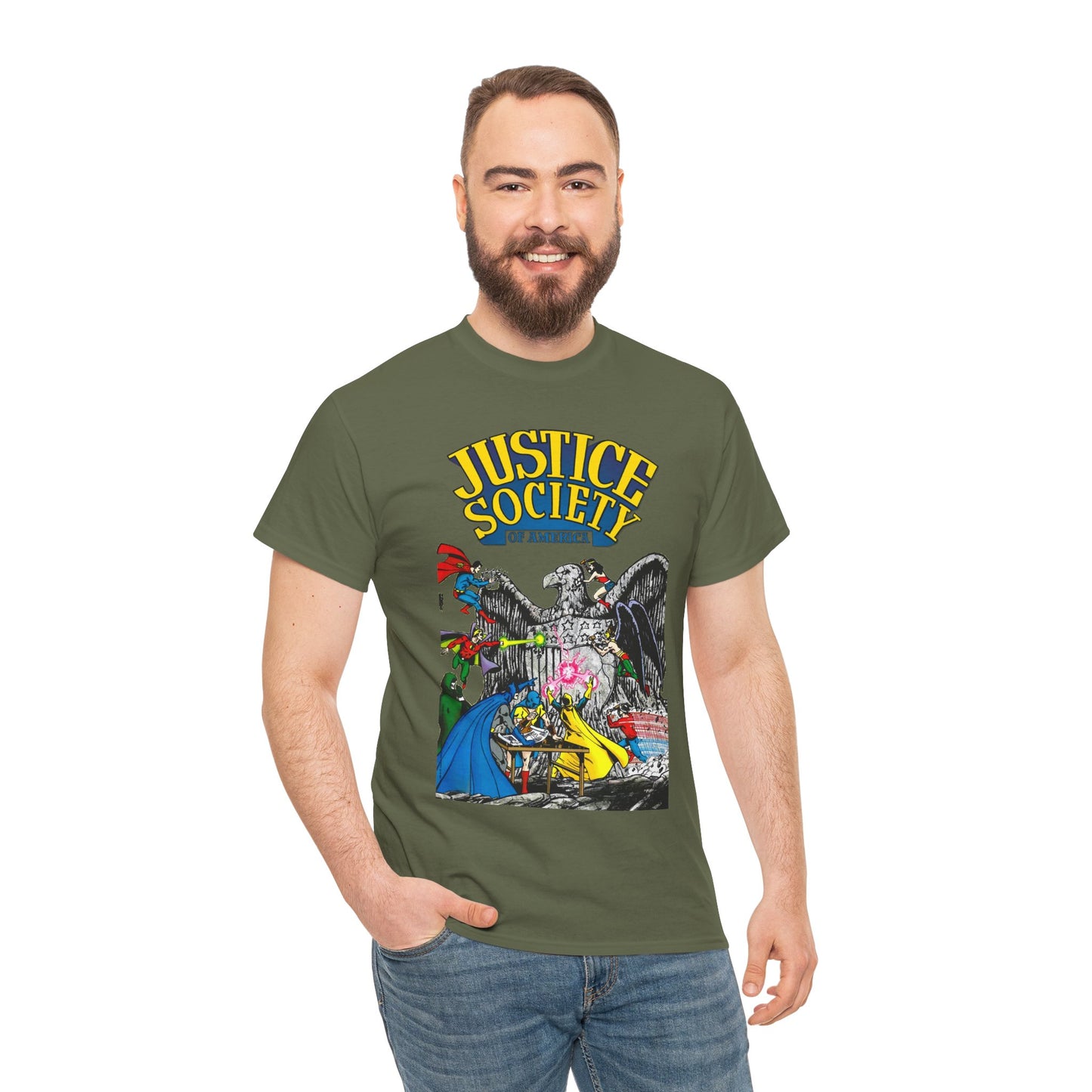 Justice Society T-Shirt - George Perez Art - Dr Fate, Atom, Spectre, Wonder Woman, Flash, Batman, Superman, Hawkman - JSA - DC Comics