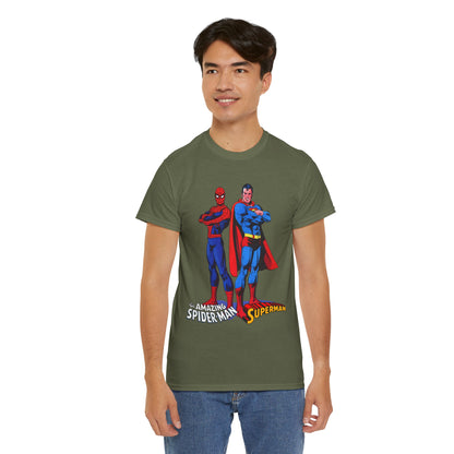 Amazing Spider-Man & Superman T-Shirt - Classic 1970s Marvel/DC Comics Crossover - Peter Parker & Clark Kent