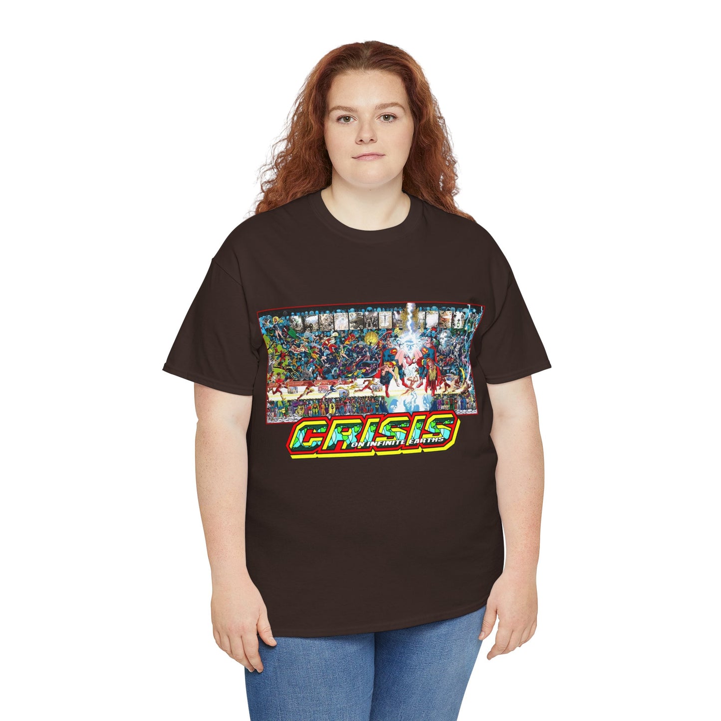 Crisis on Infinite Earths T-Shirt - Jerry Ordway/George Perez Art - Updated 2025 Poster Art - Superman, Wonder Woman, Supergirl, Flash, Harbinger, Pariah, Obsidian, Firestorm - DC Comics