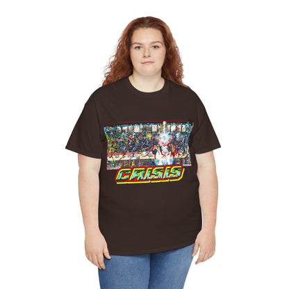 Crisis on Infinite Earths T-Shirt - Jerry Ordway/George Perez Art - Updated 2025 Poster Art - Superman, Wonder Woman, Supergirl, Flash, Harbinger, Pariah, Obsidian, Firestorm - DC Comics