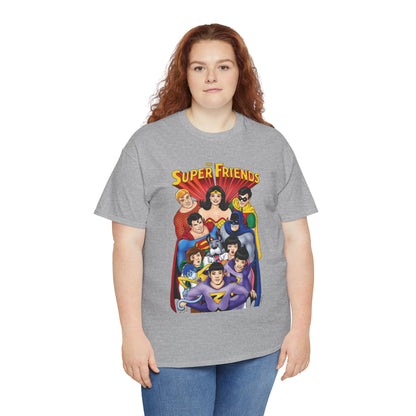 Super Friends T-Shirt - Kevin Maguire Art - Wonder Twins, Gleek, Superman, Wonder Woman Batman - DC Comics - Based on 1970s Hanna-Barbera Cartoon
