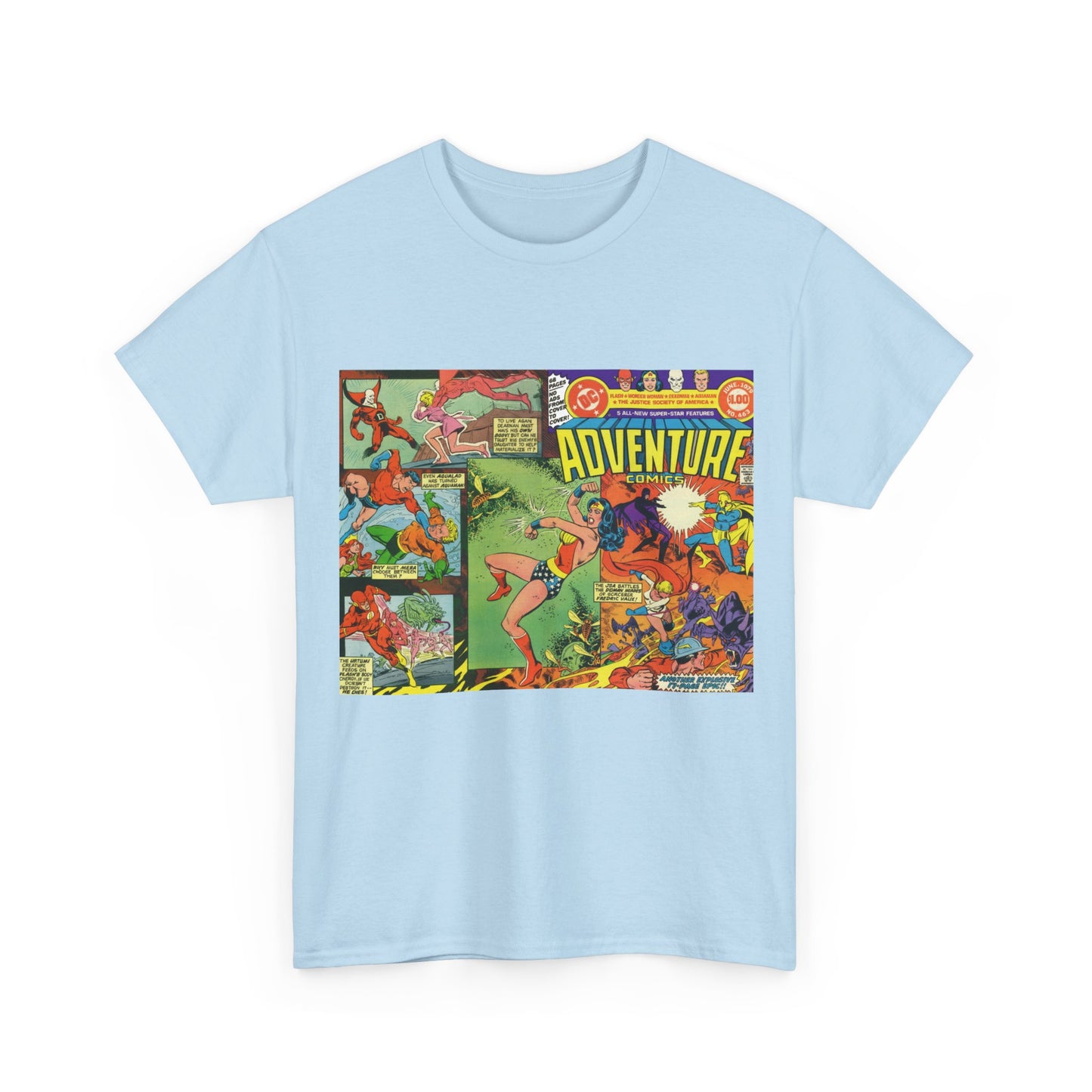 Adventure Comics #463 T-Shirt - Wonder Woman, Dr Fate, Power Girl, Deadman, Aquaman, Aqualad, Flash - DC Comics