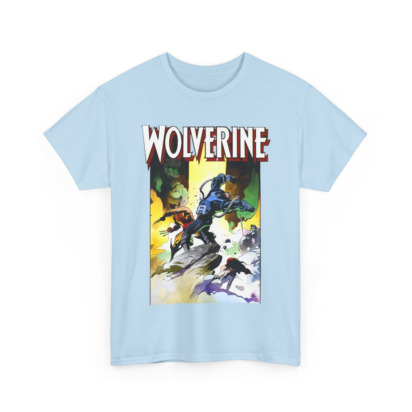 Wolverine T-Shirt - Mike Mignola Art - Jungle Adventure - Savage Land Story - Vs A Dinosaur - Logan, X-Men Member - Marvel Comics