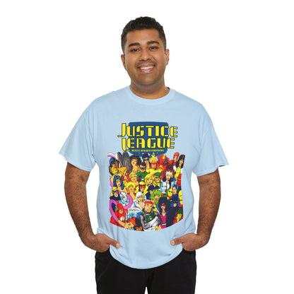 Justice League International T-Shirt - Kevin Maguire DC Comics Sourcebook Art - Booster Gold, Blue Beetle, Batman, Martian Manhunter, Captain Atom, Fire, Ice, Guy Gardner
