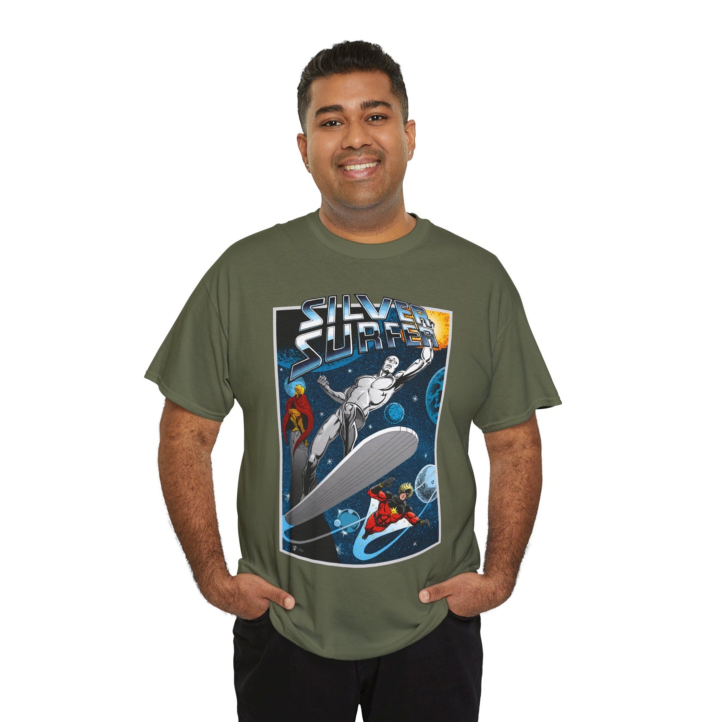 Silver Surfer T-Shirt - With Adam Warlock & Captain Marvel - Norrin Radd - Former Herald of Galactus - Fantastic Four Ally - Marvel Comics