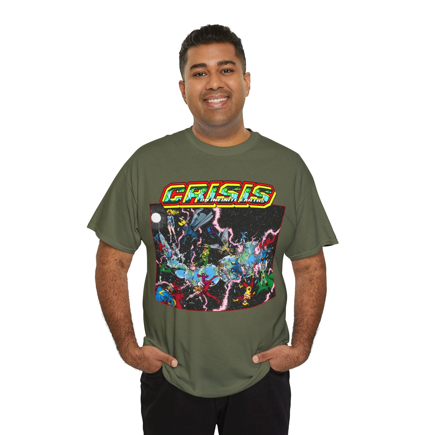 Crisis on Infinite Earths T-Shirt - George Perez Art - #1 Cover, First Issue - Harbinger, Pariah, Obsidian, Firestorm - DC Comics