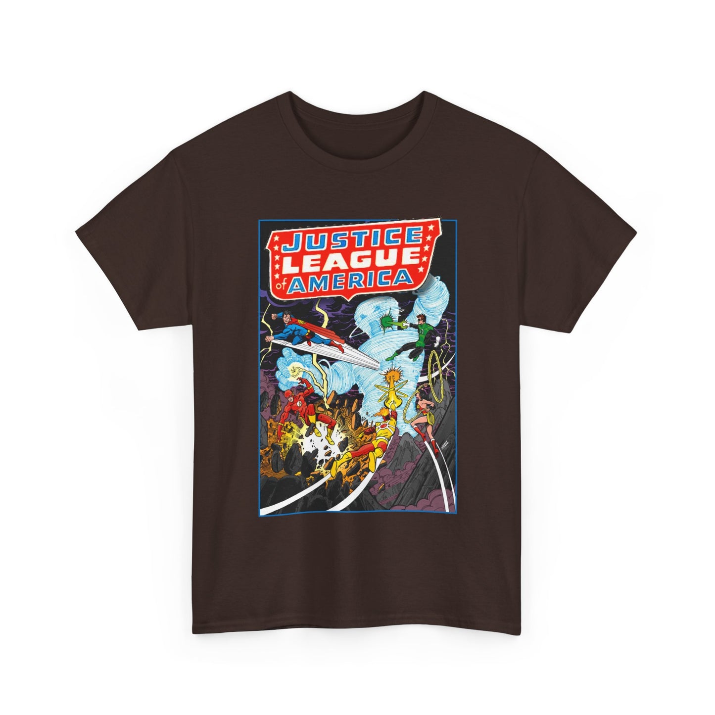 Justice League T-Shirt - George Perez Art - Tornado Tyrant - Superman, Firestorm, Flash, Wonder Woman, Green Lantern - DC Comics
