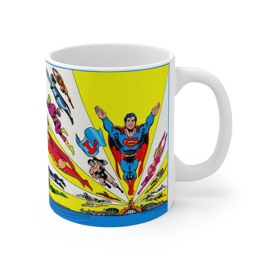 Superboy & Legion of Super-Heroes Coffee Mug - Mike Grell DC Art - Mug 11oz - Lightning Lad, Saturn Girl, Dawnstar, Cosmic Boy