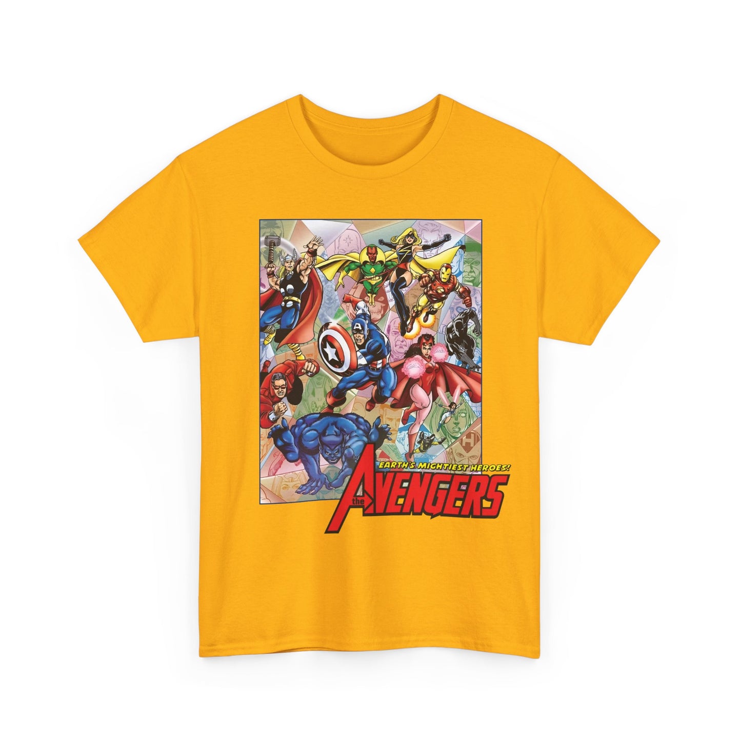 Avengers T-Shirt - George Perez Art - Captain America, Iron Man, Thor, Scarlet Witch, Black Panther, Wonder Man, Beast, Vision - Marvel Comics