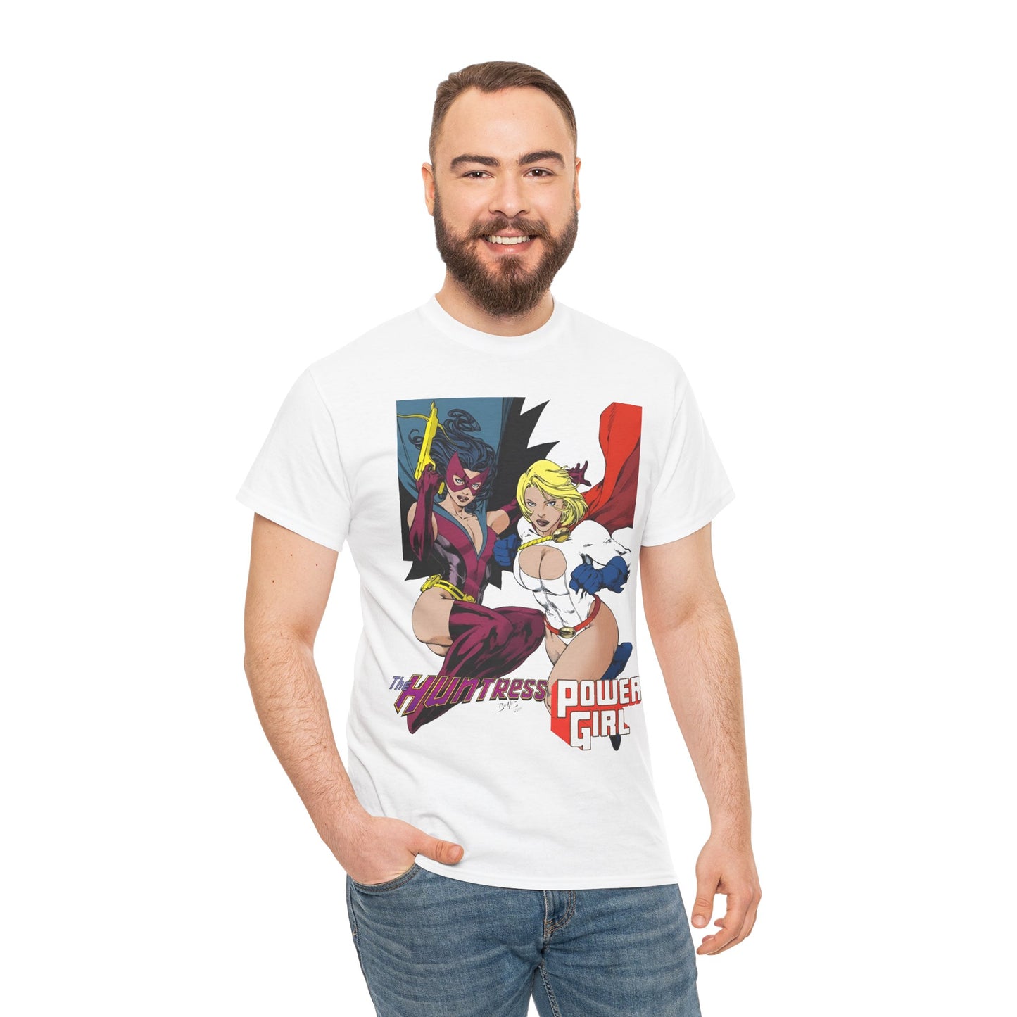 Huntress & Power Girl T-Shirt - Ed Benes Art - Justice Society, JSA, Earth 2 - DC Comics Bronze Age, Pre-Crisis Heroes