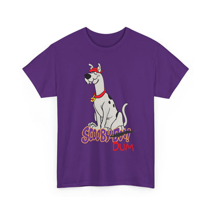 Purple t-shirt with a cartoon dog and 'Scooby-Doo' text on a white background