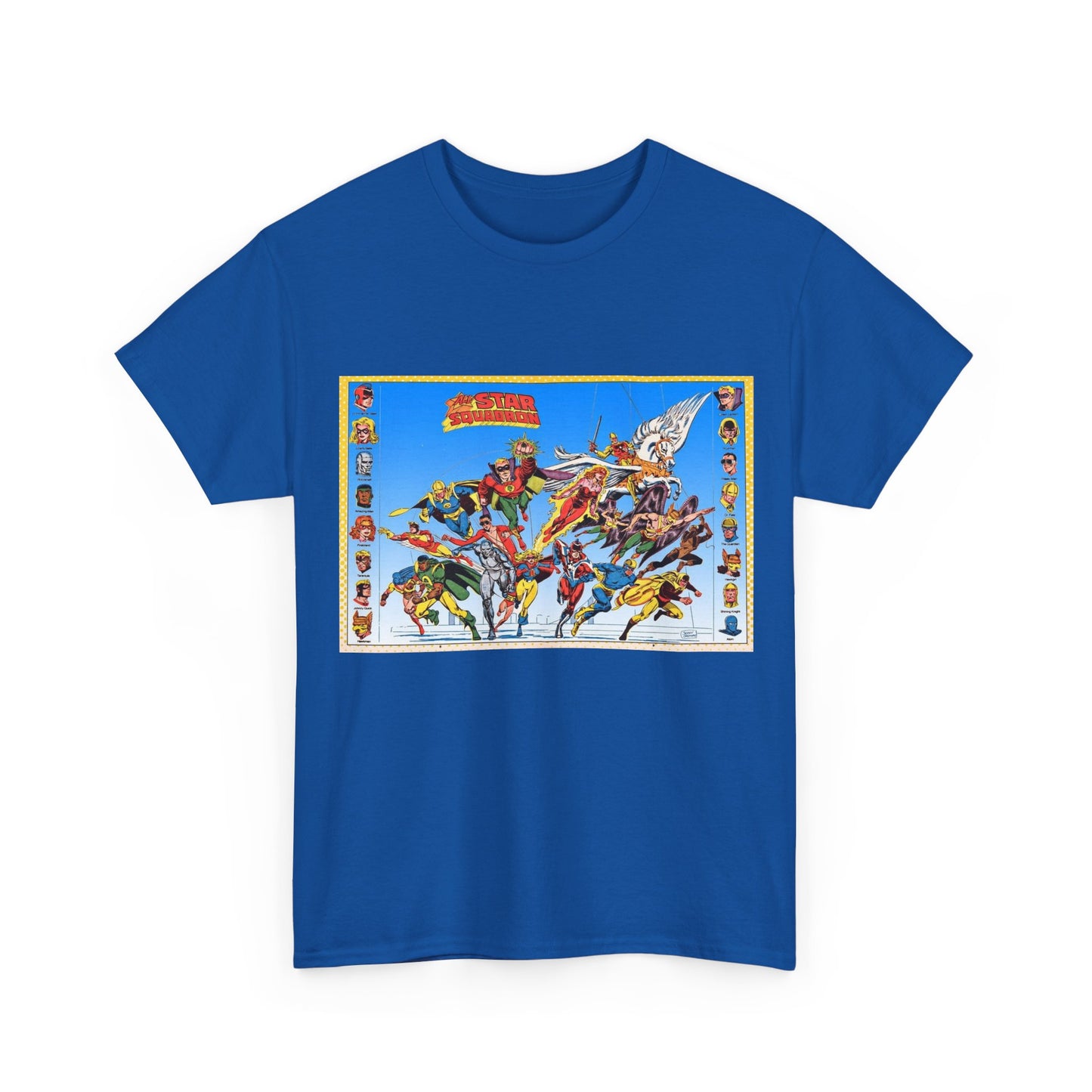 All-Star Squadron T-Shirt - Jerry Ordway Art - JSA Connection - Firebrand, Robotman, Amazing Man, Shining Knight, Tarantula, Dr Fate - Retro 1980s Series - DC Comics