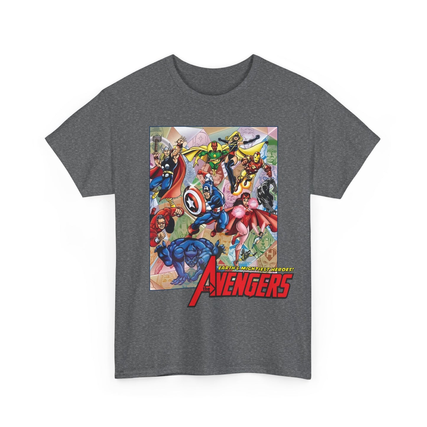 Avengers T-Shirt - George Perez Art - Captain America, Iron Man, Thor, Scarlet Witch, Black Panther, Wonder Man, Beast, Vision - Marvel Comics