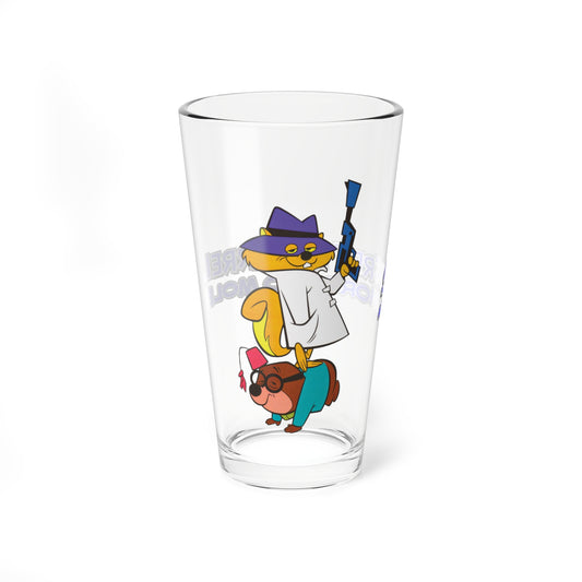 Secret Squirrel & Morocco Mole Pint Glass, 16oz  - Hanna-Barbera Saturday Morning Cartoon, 1960s - International Sneaky Service - Agent 000
