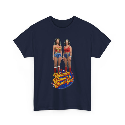 Wonder Woman & Wonder Girl T-Shirt - Lynda Carter Retro 1970s TV Show - DC Comics