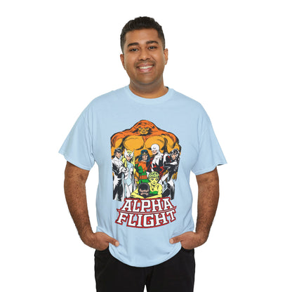 Alpha Flight T-Shirt - John Byrne Art - Northstar, Aurora, Guardian, Puck, Snowbird, Shaman, Sasquatch - Canada's Superhero Team - X-Men Connection - Marvel Comics