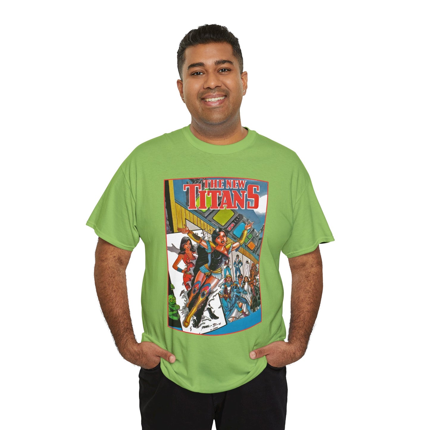 New Titans T-Shirt - George Perez Art - Troia 1st Appearance - Nightwing, Cyborg, Starfire, Raven, Jericho, Changeling - DC Comics