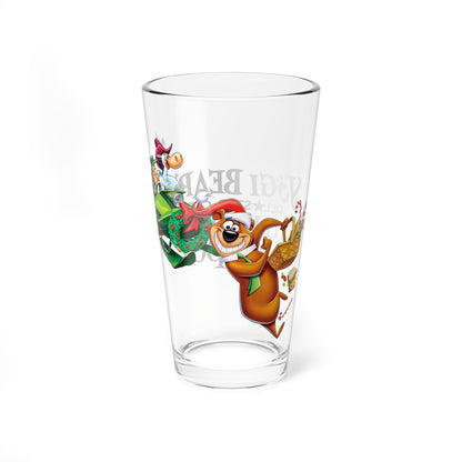 Yogi Bear's All-Star Comedy Christmas Caper Pint Glass, 16oz - Quick Draw McGraw, Huckleberry Hound, Boo Boo - Festive Holiday Barware