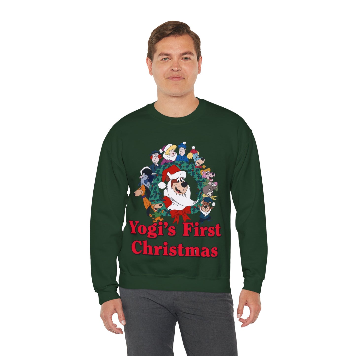 Yogi's First Christmas Crewneck Sweatshirt - Hanna-Barbera TV Holiday Special - Snagglepuss, Huckleberry Hound, Ranger Smith