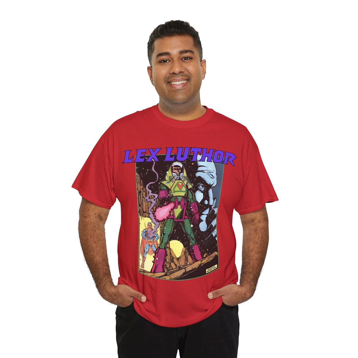 Lex Luthor T-Shirt - George Perez Art - 1980s DC Comics - Action Comics Armor - Inspiration for Super Powers Figure - Superman Enemy