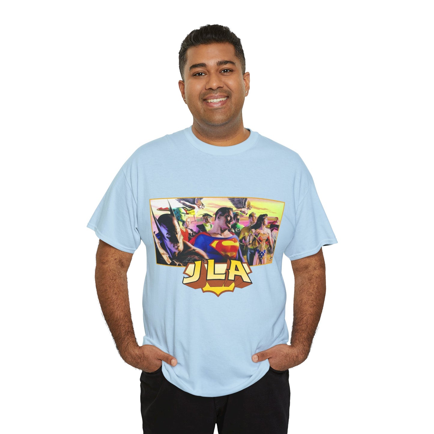 JLA T-Shirt - Alex Ross Art - Superman, Batman, Wonder Woman, Hawkman, Green Lantern, Black Canary, Flash, Martian Manhunter, Green Arrow - Justice League - DC Comics
