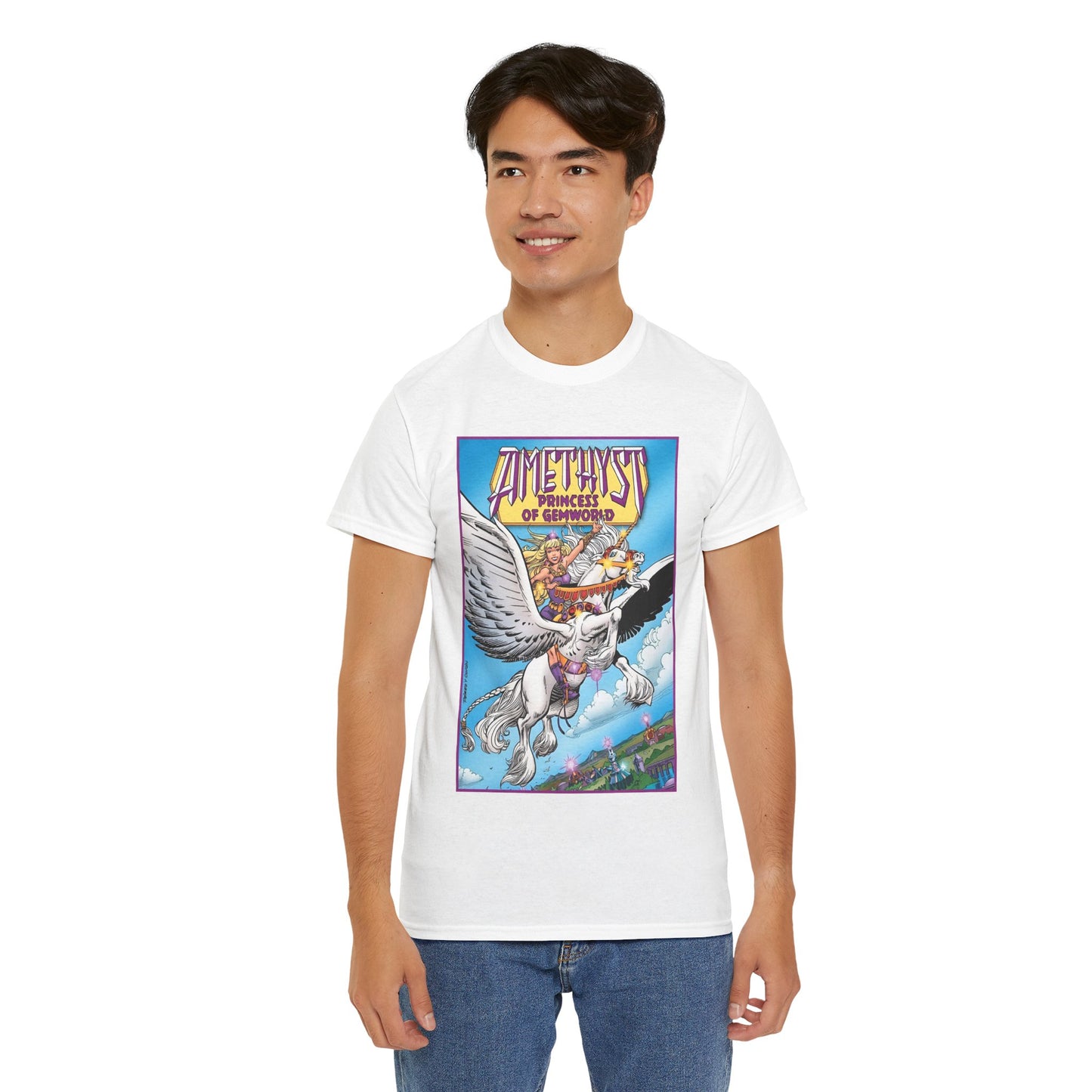 Amethyst Princess of Gemworld T-Shirt - George Perez Art - Riding Her Pegasus - DC Comics
