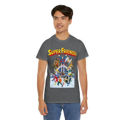 Super Friends T-Shirt - DC Hanna-Barbera - Superman, Wonder Woman, Black Vulcan, Batman, The Wonder Twins, Apache Chief, Hall of Justice