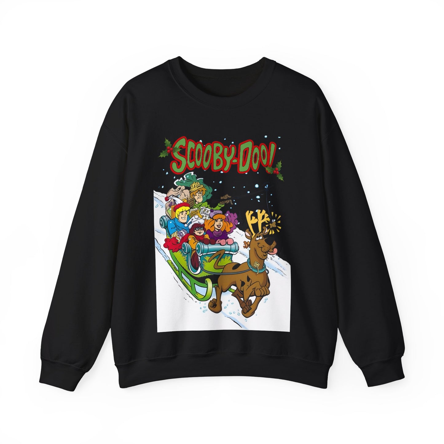 Scooby Doo Christmas Crewneck Sweatshirt - Shaggy, Daphne, Velma, Fred Sleighing Through the Snow