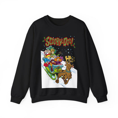 Scooby Doo Christmas Crewneck Sweatshirt - Shaggy, Daphne, Velma, Fred Sleighing Through the Snow