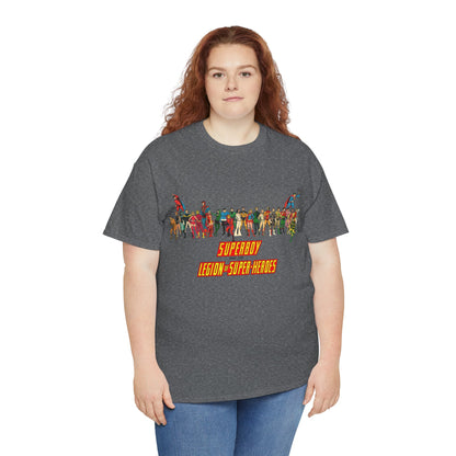 Superboy & Legion of Super-Heroes T-Shirt - 1970s DC Comics Art - Saturn Girl, Lightning Lad, Brainiac 5, Supergirl, Dawnstar, Mon-El, Bouncing Boy, Wildfire - LOSH
