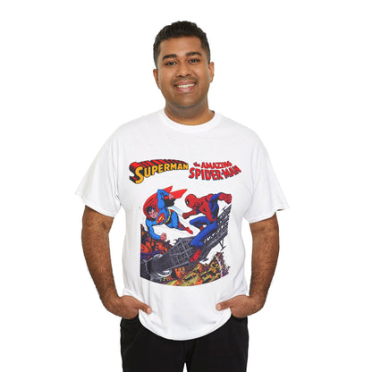 Superman & Amazing Spider-Man T-Shirt - DC/Marvel Comics Crossover - 1970s - Clark Kent & Peter Parker