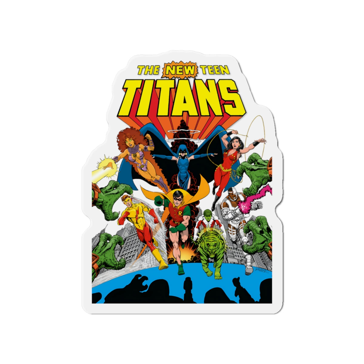 New Teen Titans Die-Cut Magnet - George Perez Art - Robin, Wonder Girl, Cyborg, Starfire, Raven, Kid Flash, Changeling - DC Comics - 3", 4", 5", 6"