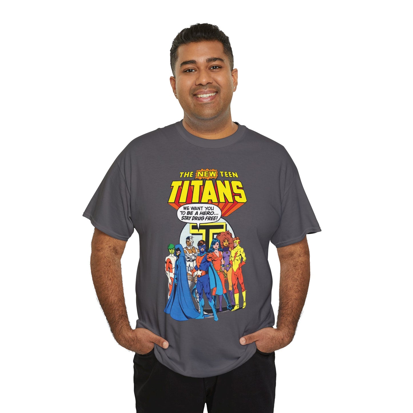 New Teen Titans T-Shirt - 1980s DC Comics Drug Awareness Specials - Protector, Starfire, Cyborg, Wonder Girl, Raven