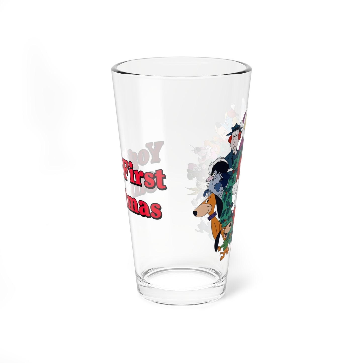 Yogi's First Christmas Pint Glass, 16oz - Hanna-Barbera Holiday Special - Huckleberry Hound, Snagglepuss, Augie Doggie, Ranger Smith