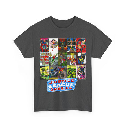 JLA Postcard T-Shirt - George Perez Art - Zatanna, Green Lantern, Flash, Batman, Hawkman, Wonder Woman, Firestorm - Justice League of America - DC Comics