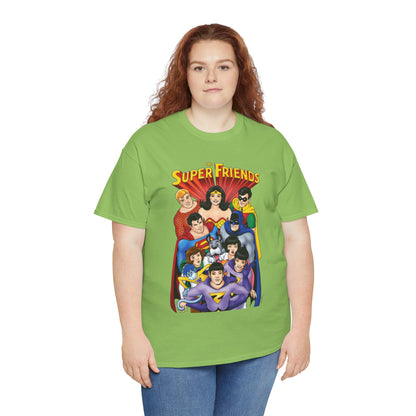 Super Friends T-Shirt - Kevin Maguire Art - Wonder Twins, Gleek, Superman, Wonder Woman Batman - DC Comics - Based on 1970s Hanna-Barbera Cartoon