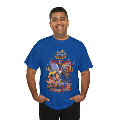 Super Powers T-Shirt - Superman, Flash, Wonder Woman, Batman, Batgirl, Robin, Plastic Man, Aquaman, Hawkman, Supergirl - 1980s Kenner Toy Line - Retro DC Comics