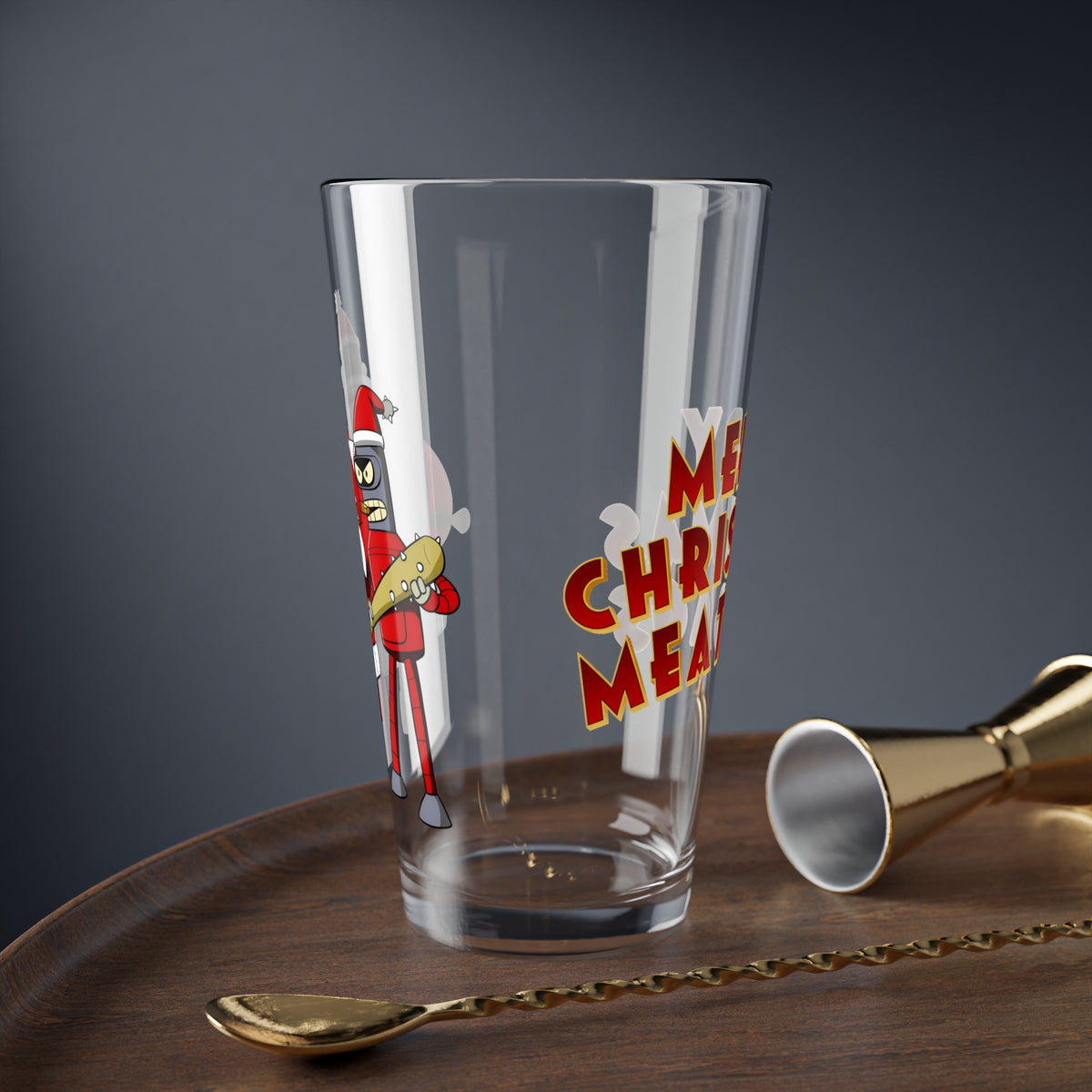 Robot Santa & Bender Futurama Christmas Pint Glass, 16oz - Festive Holiday Barware