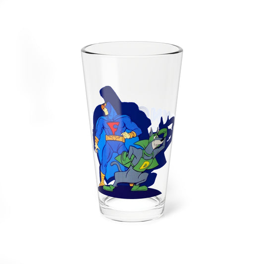Dynomutt & Blue Falcon Pint Glass, 16oz - Hanna-Barbera Saturday Morning Cartoon - 1980s