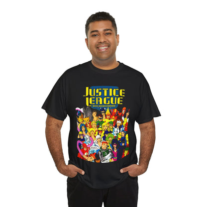 Justice League International T-Shirt - Kevin Maguire DC Comics Sourcebook Art - Booster Gold, Blue Beetle, Batman, Martian Manhunter, Captain Atom, Fire, Ice, Guy Gardner