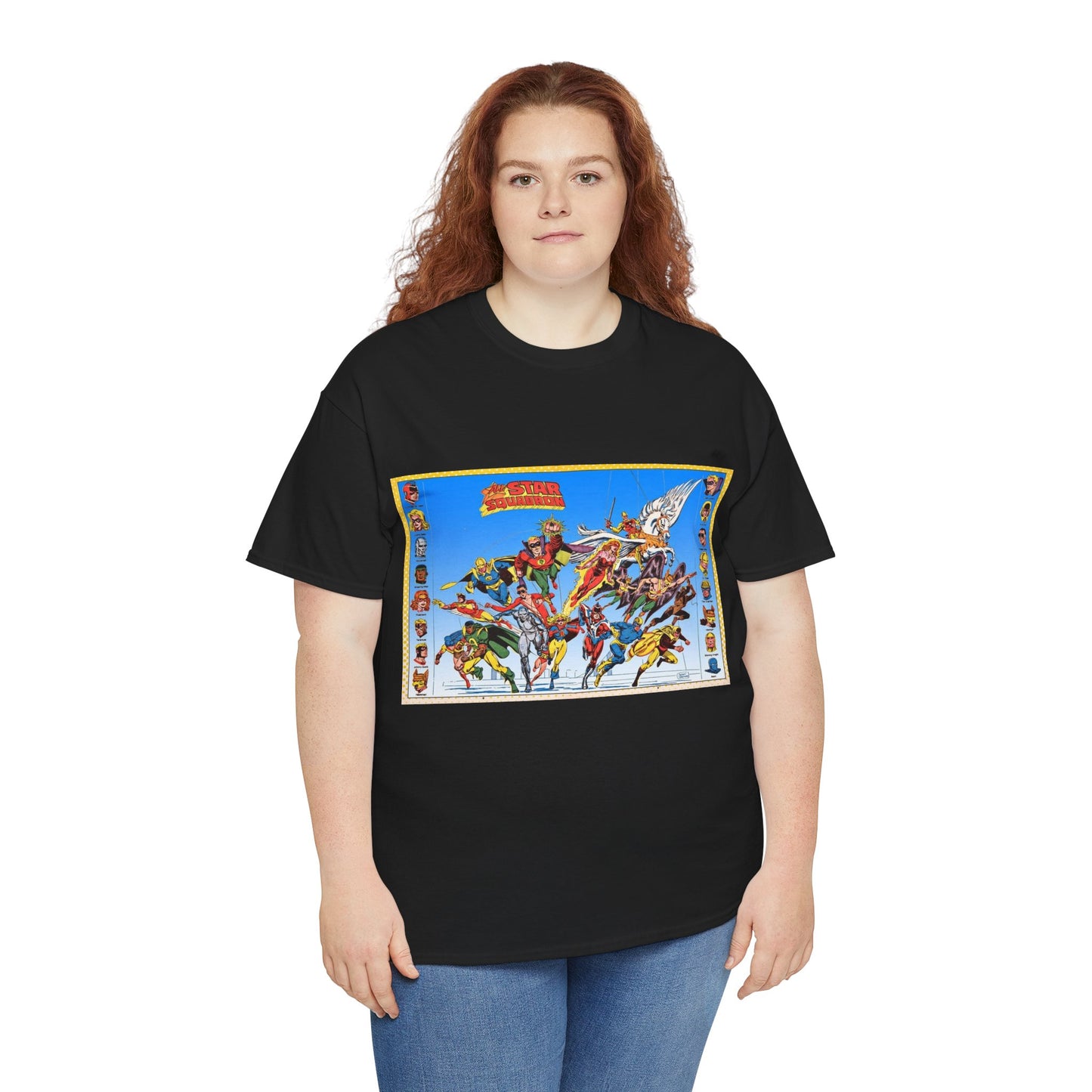 All-Star Squadron T-Shirt - Jerry Ordway Art - JSA Connection - Firebrand, Robotman, Amazing Man, Shining Knight, Tarantula, Dr Fate - Retro 1980s Series - DC Comics