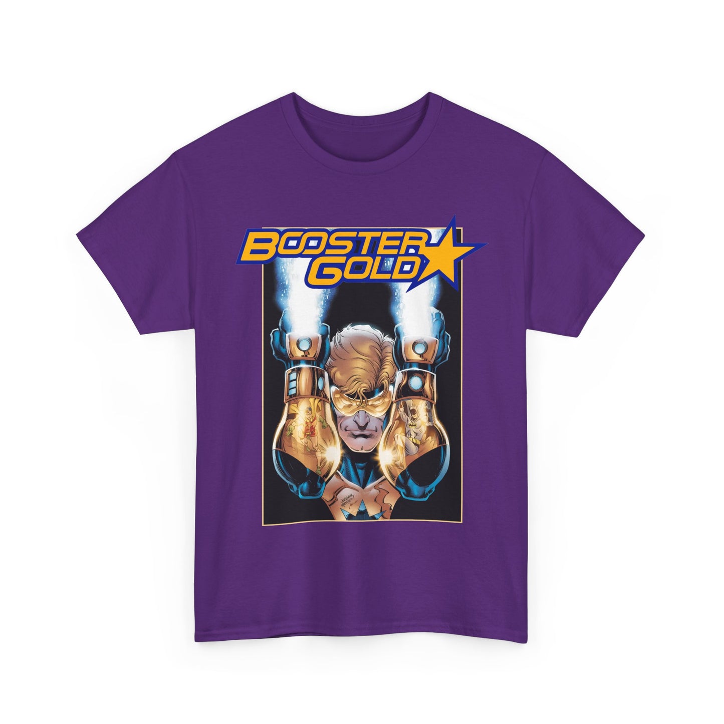 Booster Gold T-Shirt - Dan Jurgens Art - Batman & Robin in His Gauntlets - DC Comics