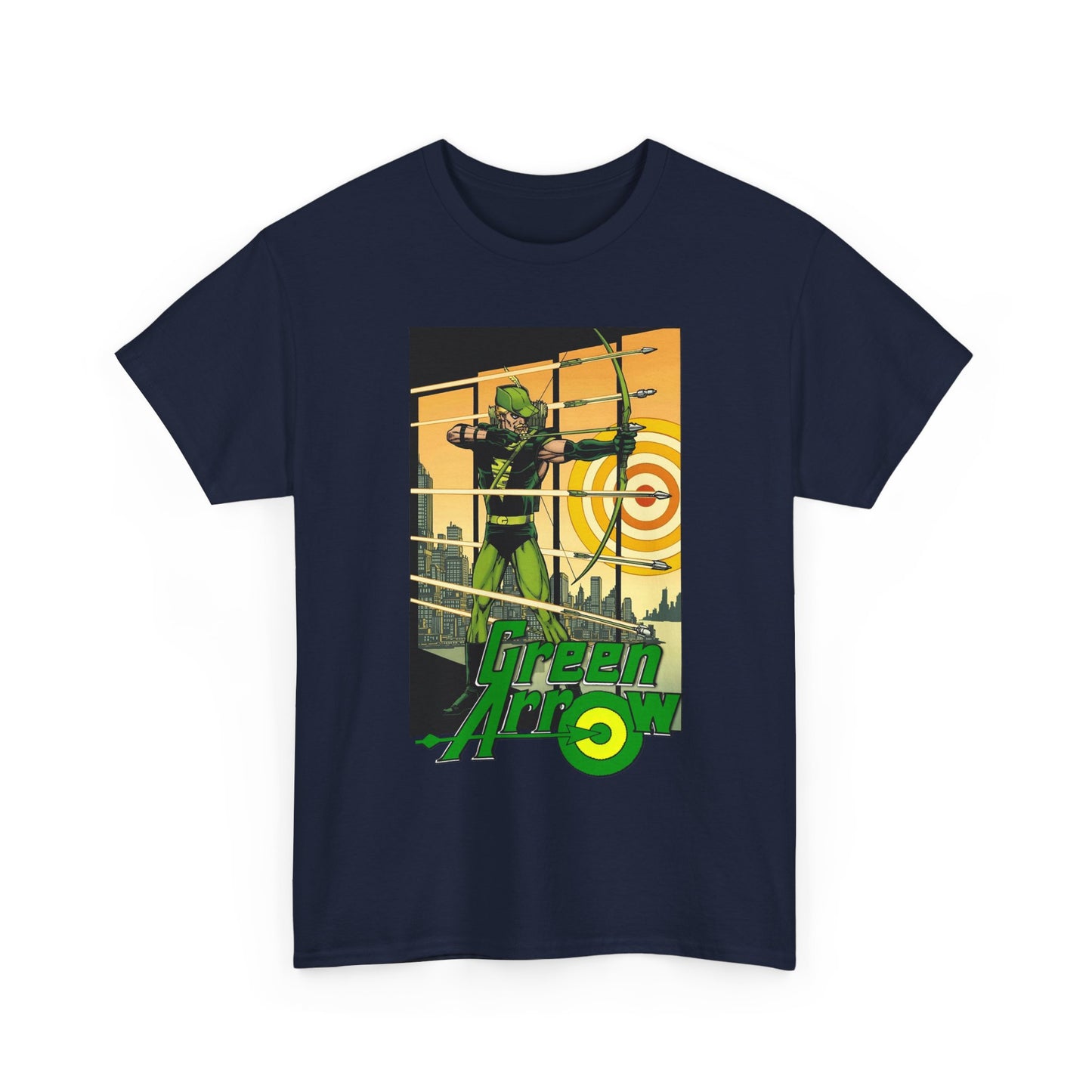 Green Arrow T-Shirt - George Perez Art - 1980s Justice League Postcard Art - JLA - DC Comics