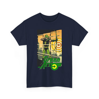 Green Arrow T-Shirt - George Perez Art - 1980s Justice League Postcard Art - JLA - DC Comics