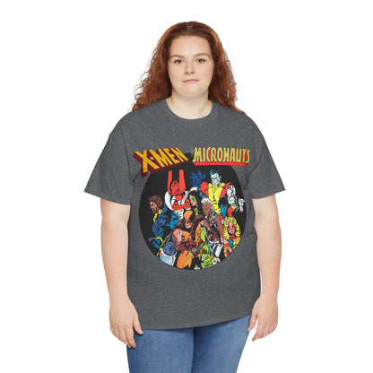 X-Men/Micronauts T-Shirt - Wolverine, Storm, Nightcrawler, Kitty Pryde, Colossus, Acroyear, Arcturus Rann, Marionette Bug - Marvel Comics - Popular 1980s Crossover Mini-Series