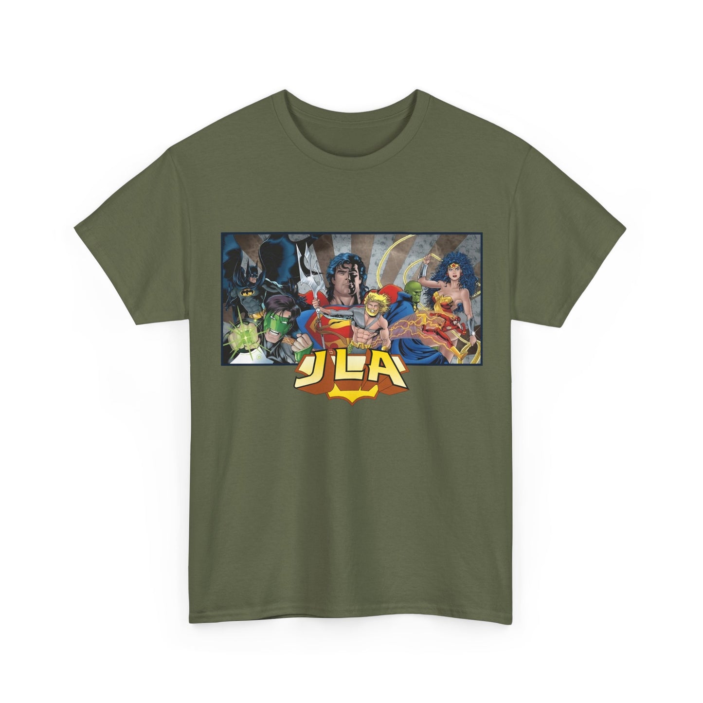 Justice League T-Shirt - Kevin Maguire Art - Superman, Wonder Woman, Batman, Flash, Aquaman, Martian Manhunter, Green Lantern - 90s Lineup - DC Comics