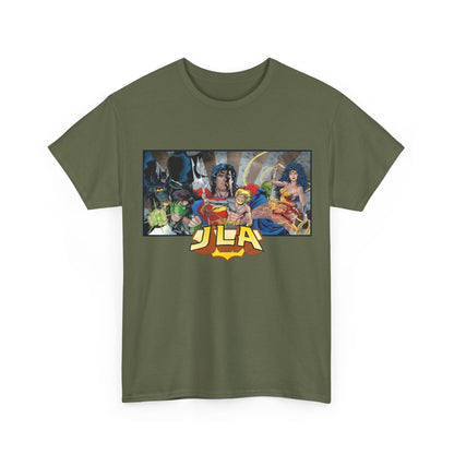 Justice League T-Shirt - Kevin Maguire Art - Superman, Wonder Woman, Batman, Flash, Aquaman, Martian Manhunter, Green Lantern - 90s Lineup - DC Comics