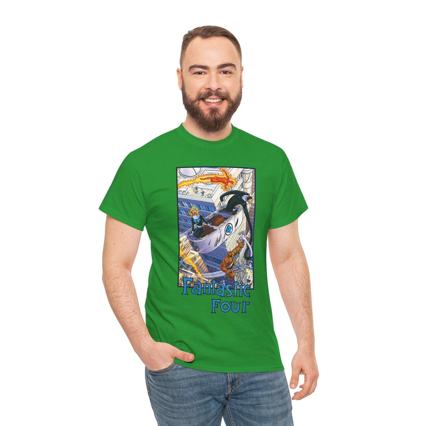 Fantastic Four T-Shirt - John Byrne Art - Invisible Woman, Thing, Human Torch, Reed Richards - Fantasticar, Baxter Building - Marvel Comics