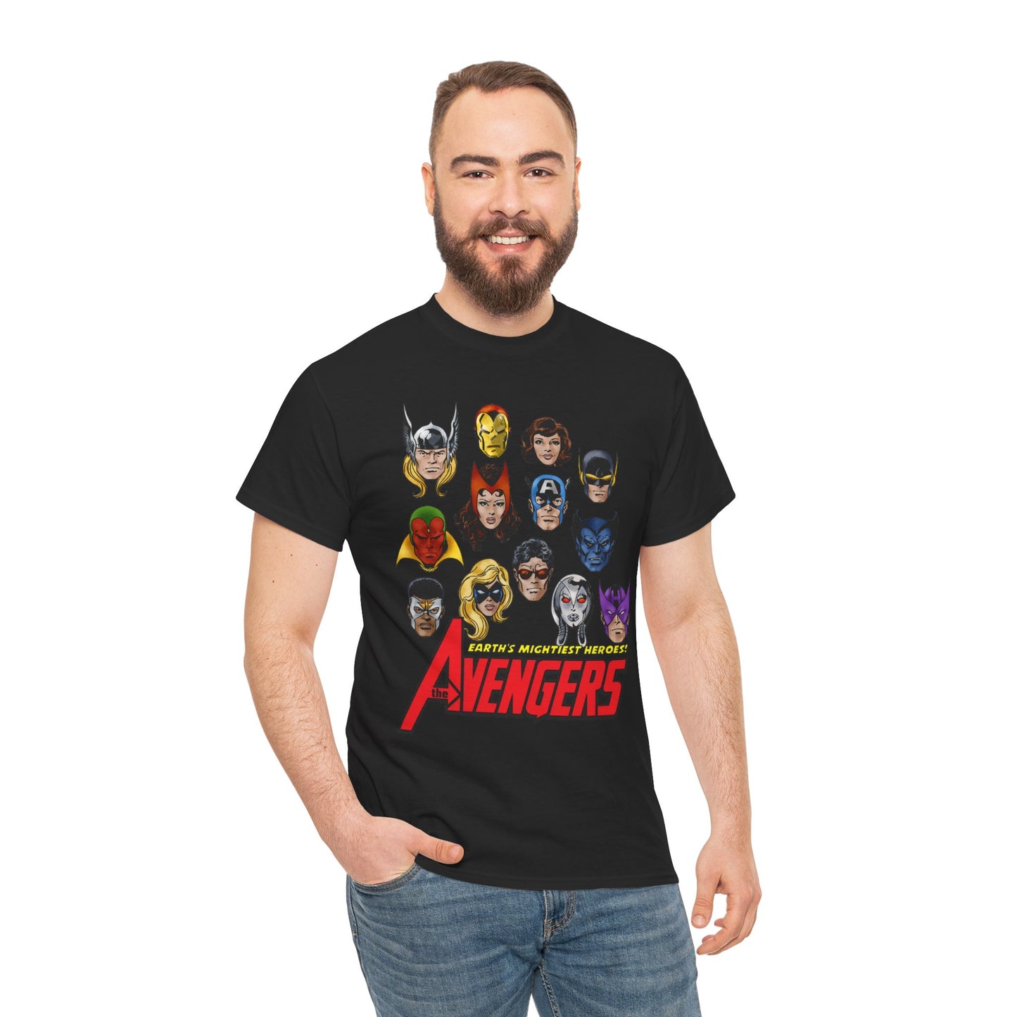 Avengers T-Shirt - John Byrne Art - Captain America, Scarlet Witch, Iron Man, Thor, Vision, Hawkeye, Wonder Man - Marvel Comics